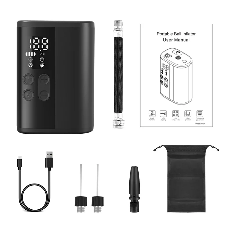 ミニ電動インフレポンプ ポータブルボールポンプ バスケットボール、サッカー、バレーボール用 照明と充電機能付き