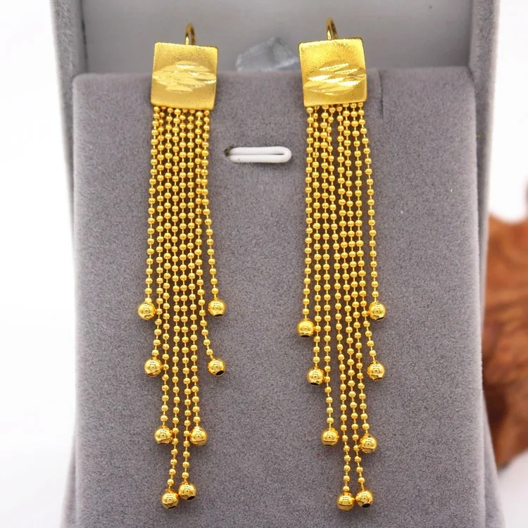 

Fine Jewelry Real 14K Gold Color Round Bead Tassel Long Earrings for Women Wedding Engagement Christmas Jewelry Earring Gifts