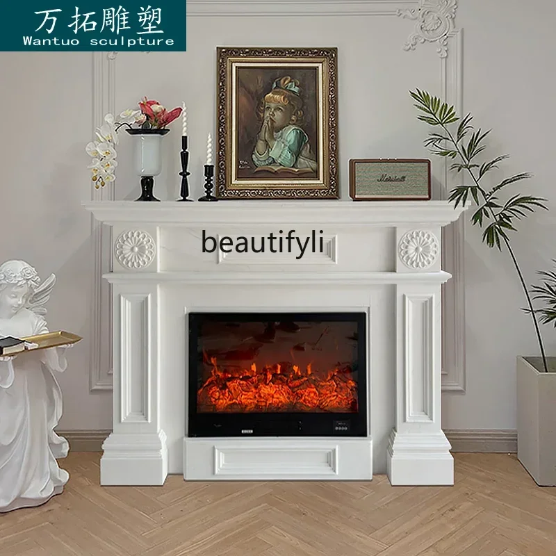 

Y48 Marble fireplace Ymerican French white marble natural stone modern simple stone carving decoration
