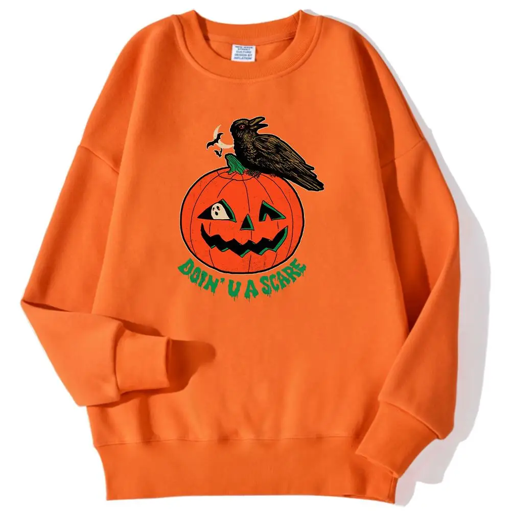 Doin\' Y A Scare Long Halloween Scarecrow Printing Men\'S Sweatshirts Kawaii Casual Hoody Crewneck Pullover Loose Warm Streetwear