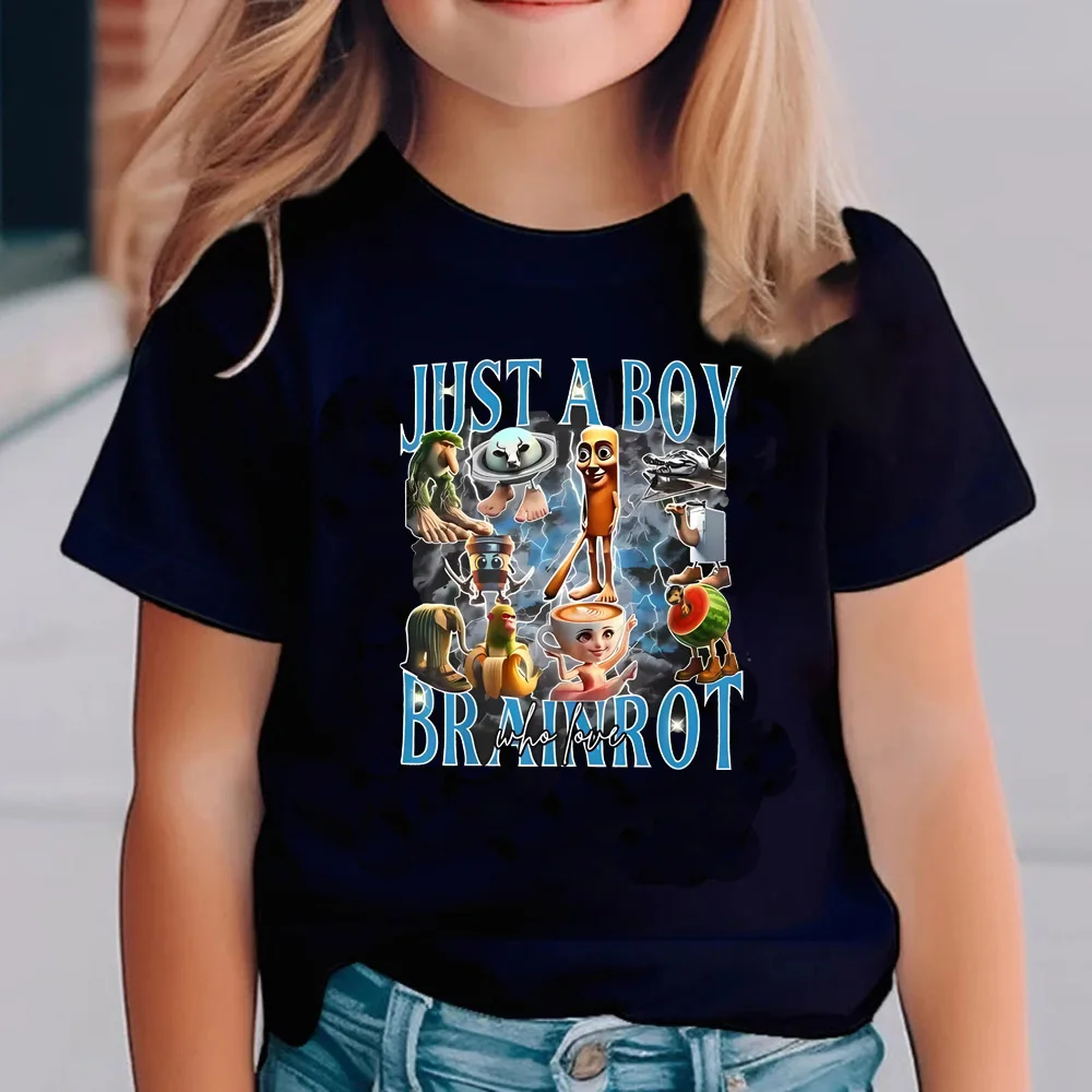 Italian Brainrot Animals Kids Cotton T-shirt Cappuccino Assassino Short Sleeve Tops for Kids Funny Meme Cute Tee Summer Clothing