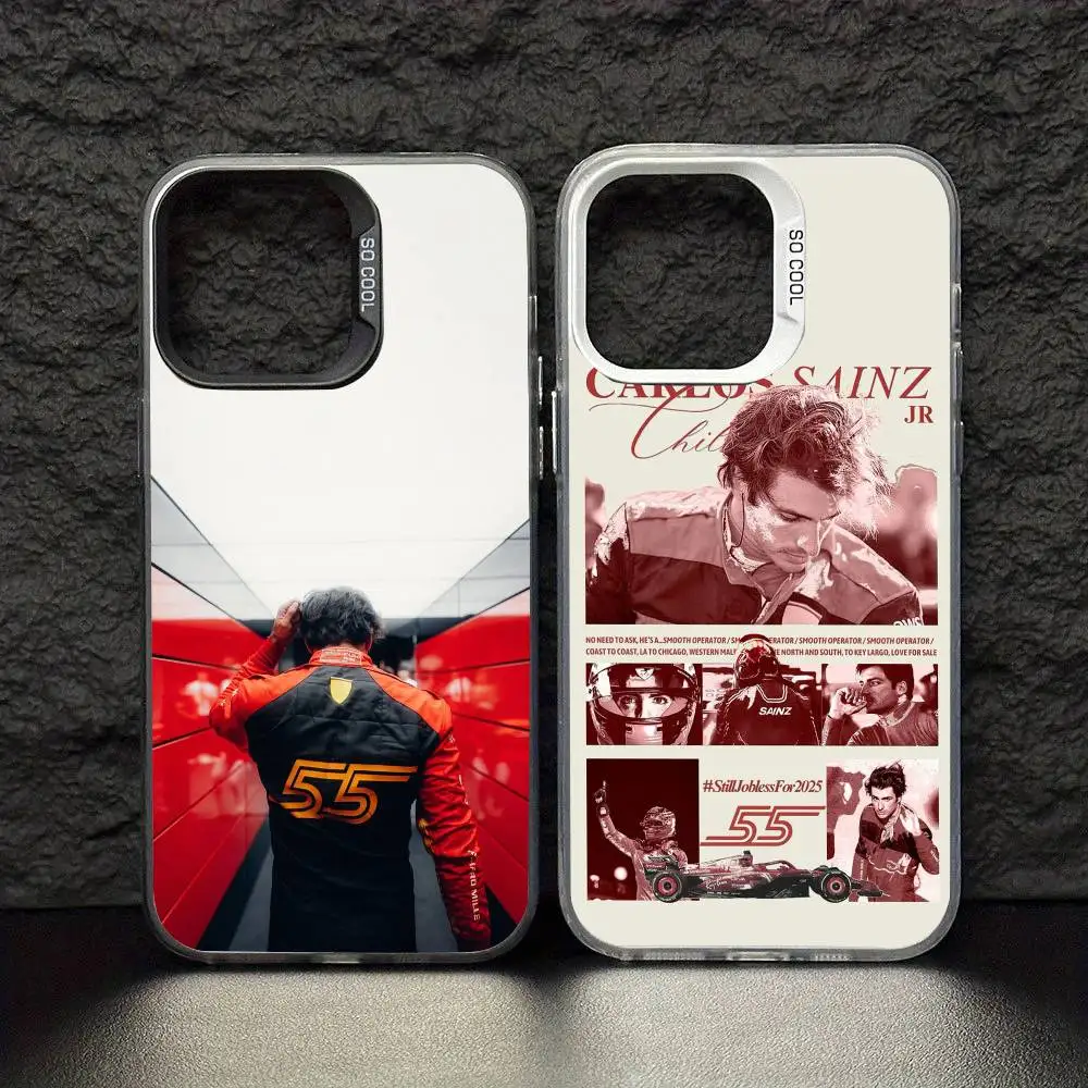 

55 C-Carlos Sainz Phone Case For iPhone17,16,15,14,13,12,11 Pro Max Blcak Colorful Silver Plated Inside Cover