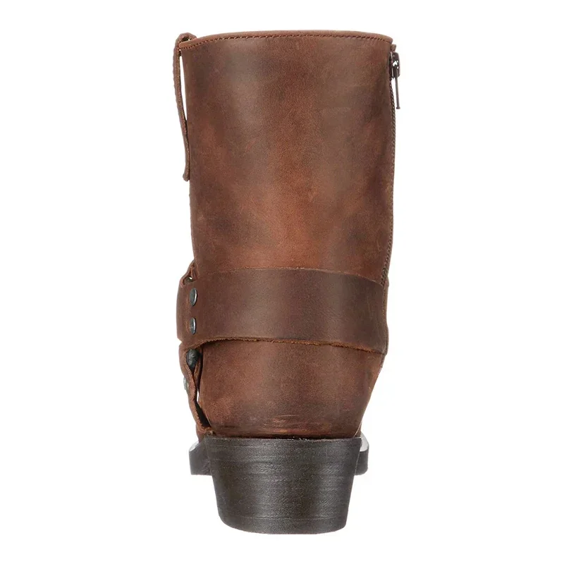 Vintage Men\'s Western Zipper Riveted Cowboy Boots Men Short Boots Comfort Knight Man Outdoors Riding Boots Large Size 48