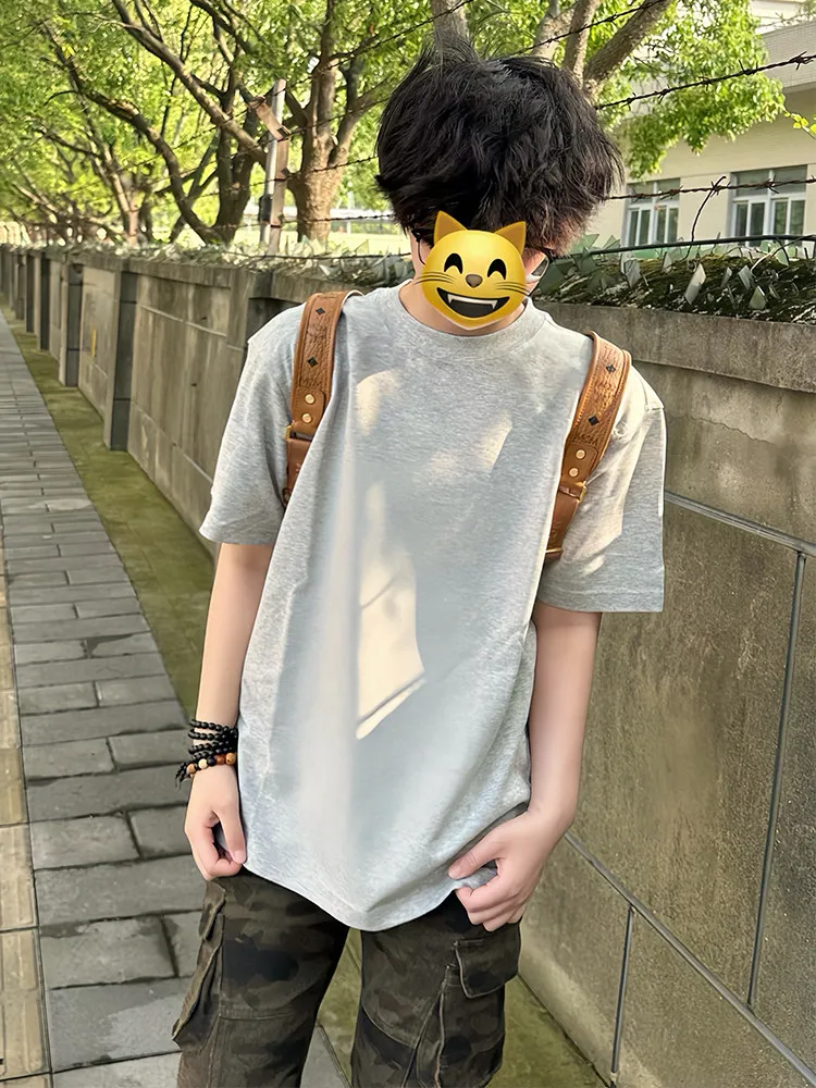 Black Heavyweight Short Sleeve T-Shirt for Men Cleanfit Small Collar American Style Inner Wear Casual Summer Top for Teens