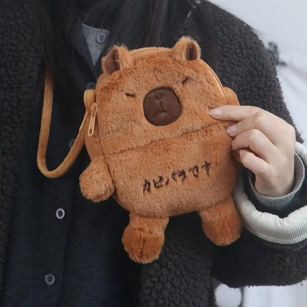 Durável dos desenhos animados capivara crossbody saco estilo coreano bonito boneca de pelúcia bolsa de ombro macio capivara telefone saco viagem