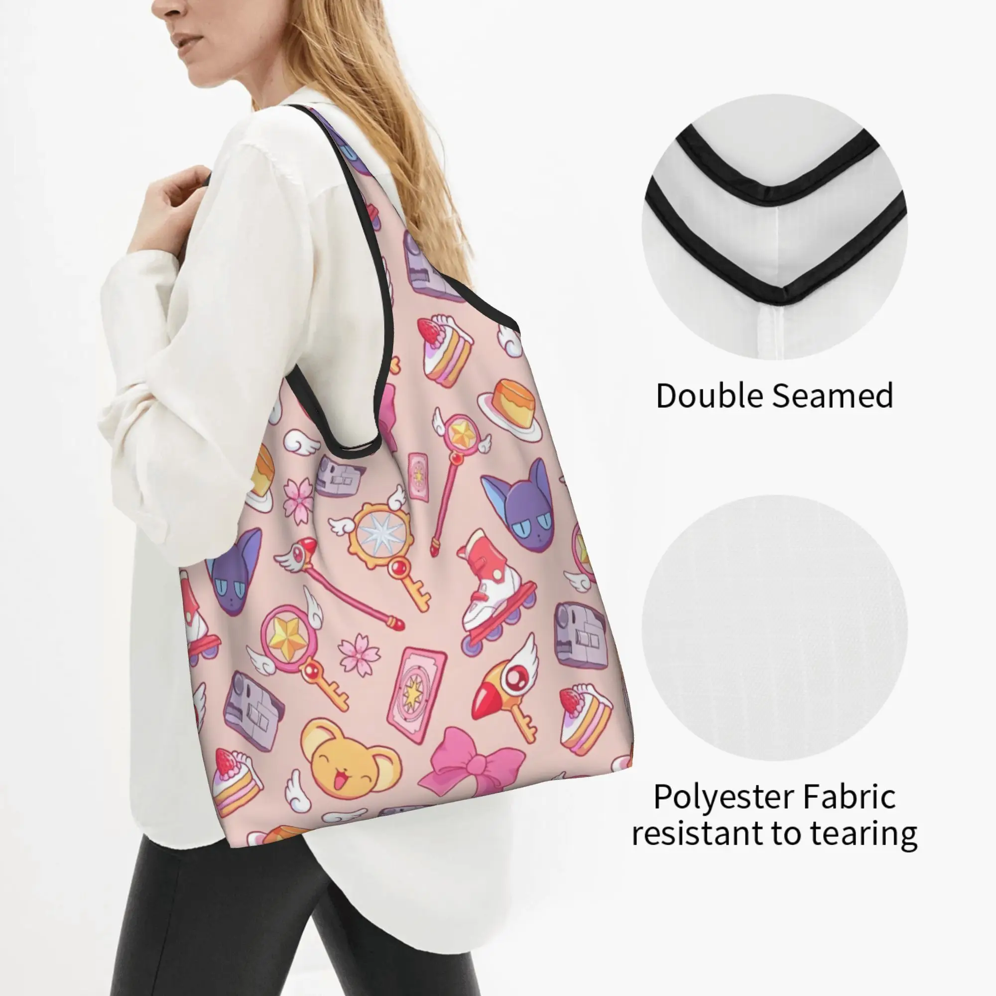 Cute Japane Anime Cardcaptor Sakura Cartoon  Groceries Tote Shopping Bags  Kawaii  Shoulder Shopper Bags Large Capacity Handbags