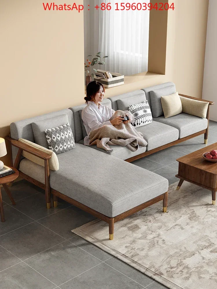 

Nordic cloth sofa small living room combination of modern simple ash wood new Chinese solid wood furniture