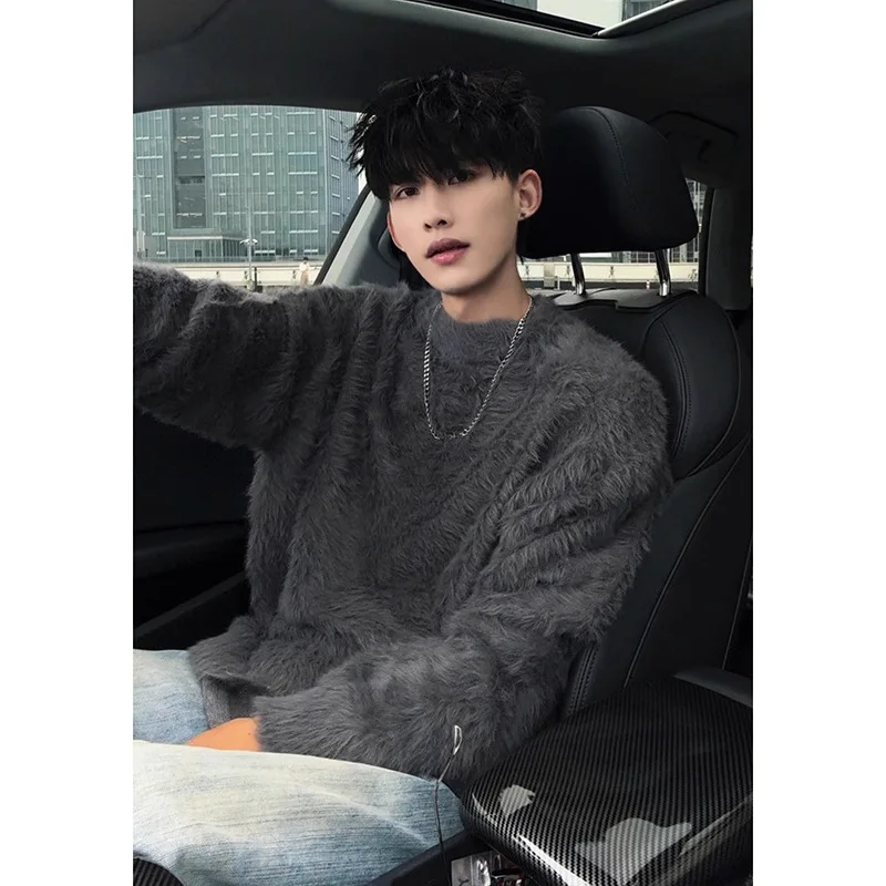 

Soft Fluffy Knitted Sweater Men's Autumn Winter Lazy Sle White Inner irt Base Layer Top Breathable Long Sve round Ne