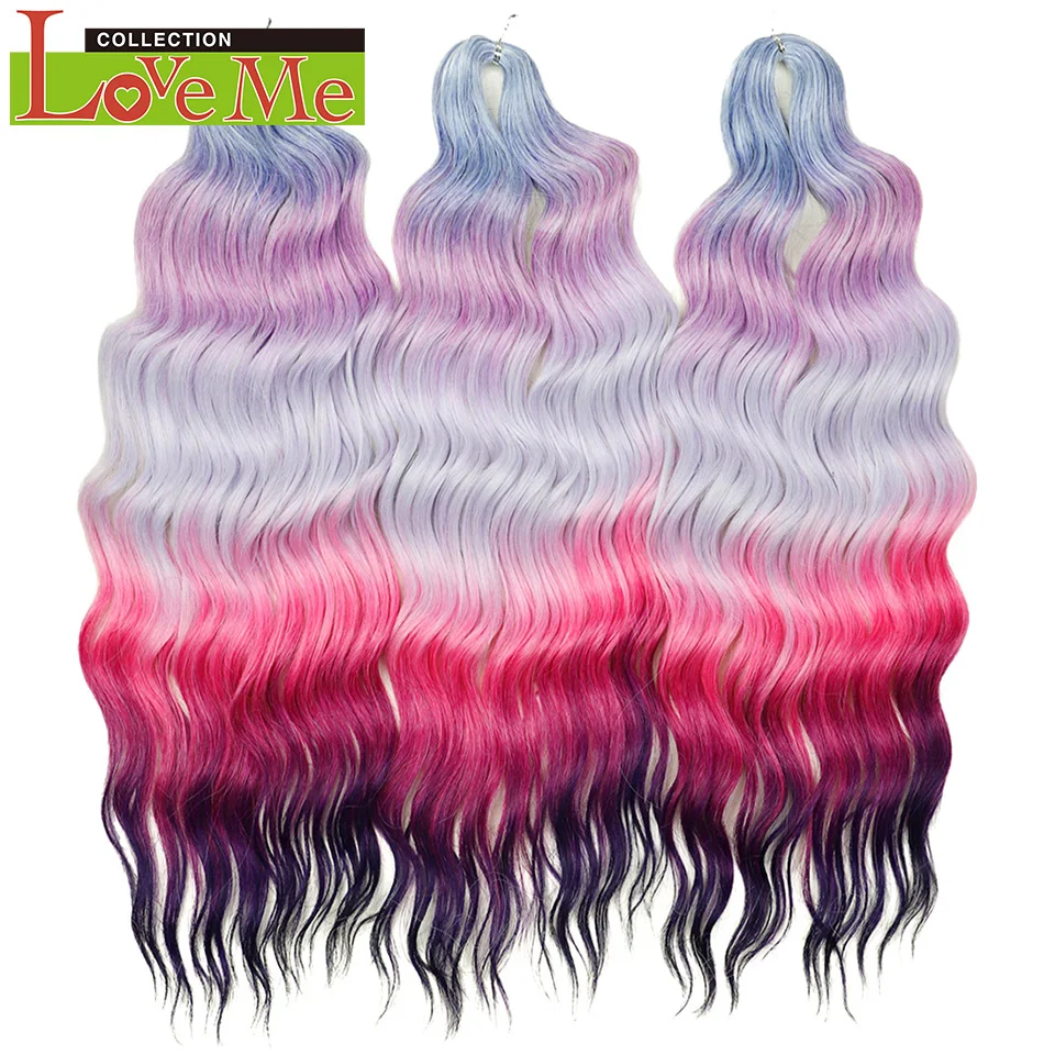 LOVE ME 24 Zoll 300g Synthetisches Haar Wasserwellen-Flechthaarverlängerungen Ombre Regenbogenfarben Tiefe Wellen Twist Häkelhaar – Detail 18