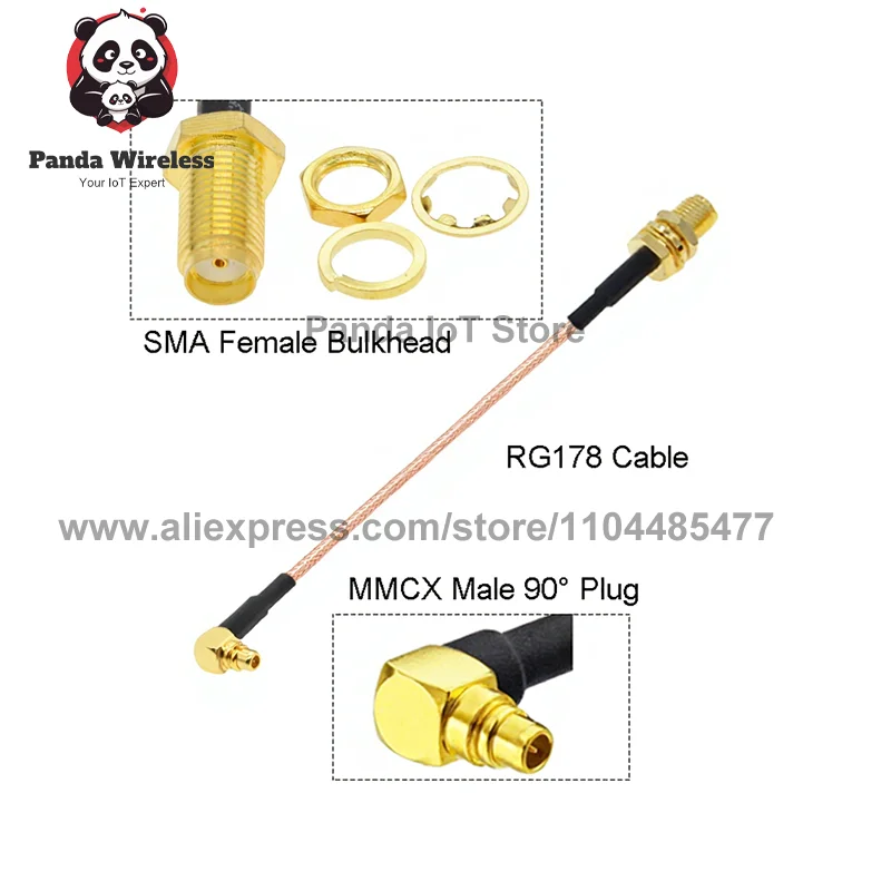 10 قطعة SMA إلى MMCX كابل RG178 RP-SMA/ SMA أنثى إلى MMCX ذكر/زاوية 90 °   المكونات 5 سم - 50 سم RG178 ضفيرة RF محوري البلوز