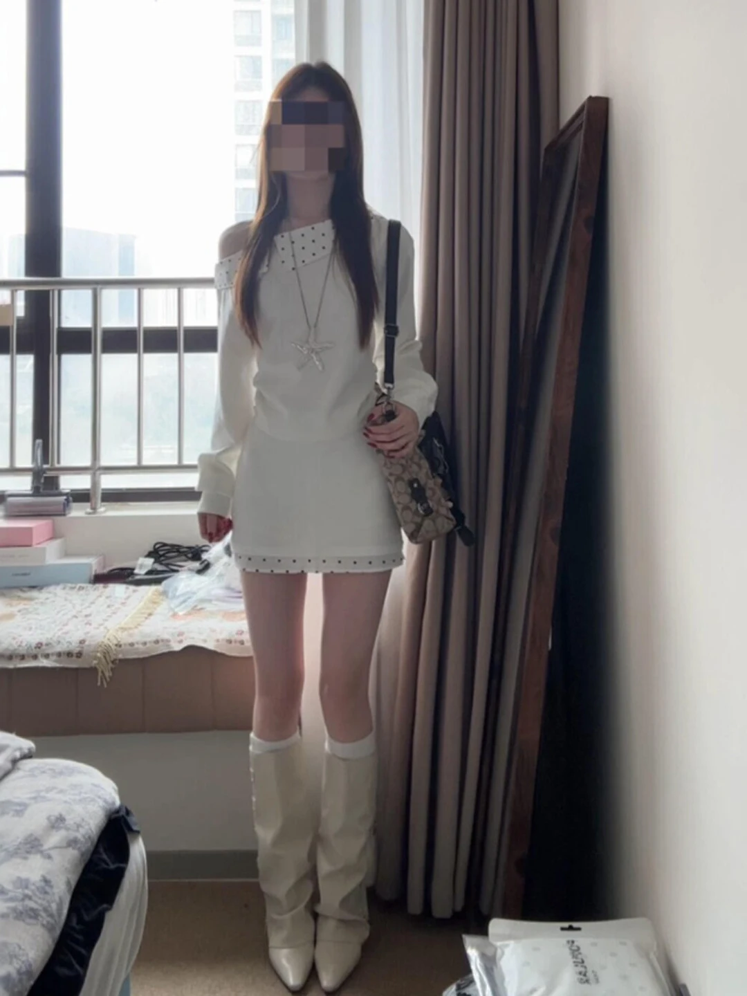 

Korean Sle Unique oulder Slant Top And f Skirt Two-Piece Set Spring Faion Women's Comfortable Cotton T-irt Dr