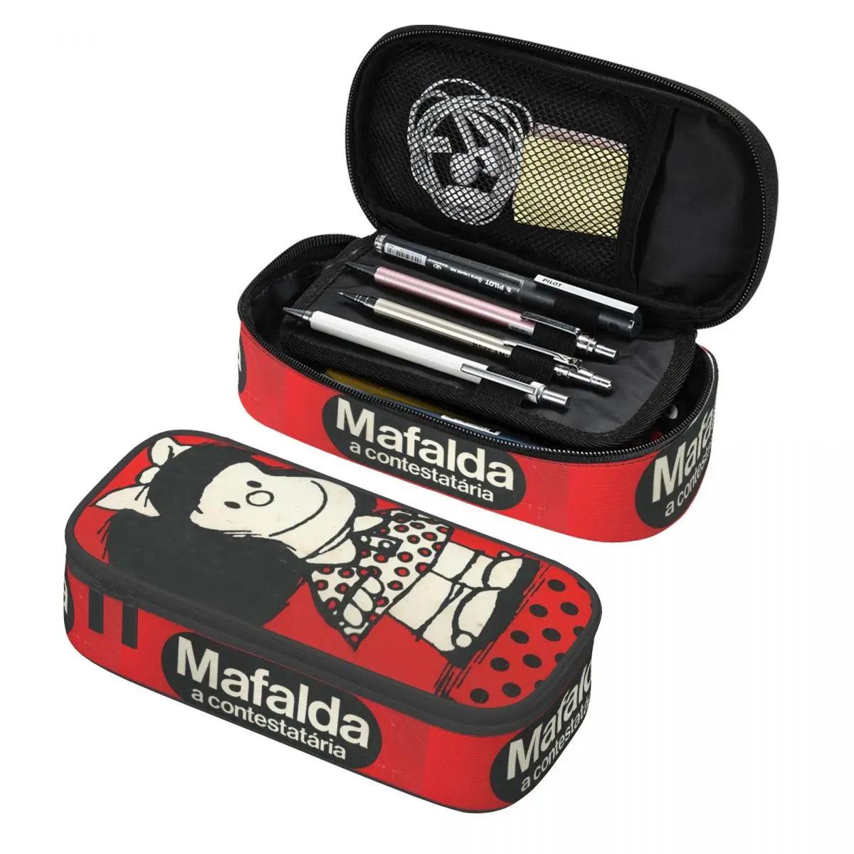 Estuches de lápices bonitos personalizados Mafalda A Contestataria para niñas y niños, bolsa de lápices Manga de cómic Quino de gran capacidad, suministros escolares
