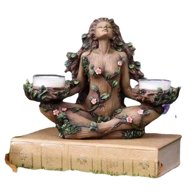 Forest guardian goddess the mother of the earth nature protector balance candle candle holder resin ornament