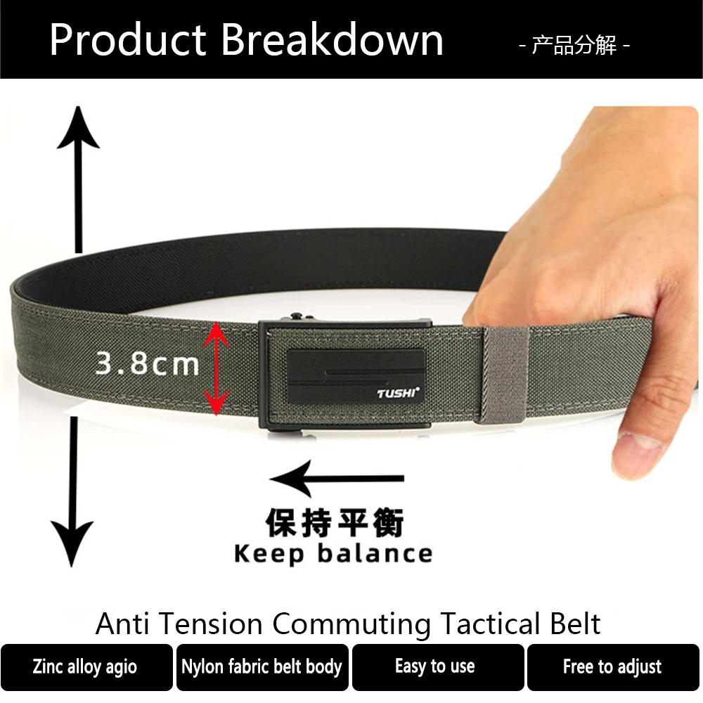 XUHU New Hard Tactical Belt for Men Metal Automatic Buckle Gun Belt 1100D Nylon Military Belt IPSC Outdoor Sports Girdle Male