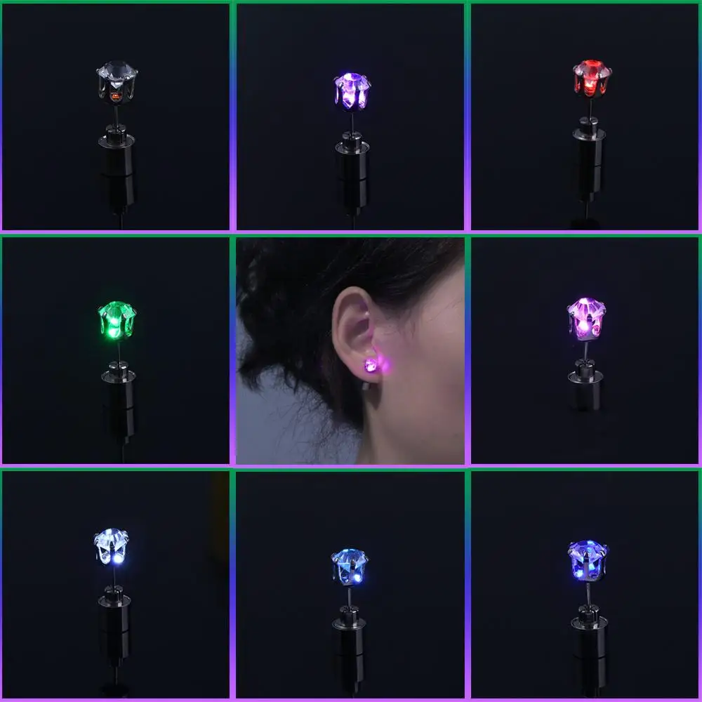 Rhinestones Bar Trinket Flashing Earrings LED Luminous Light Up Earrings Female Ear Studs Glow Earrings Diamond Earrings