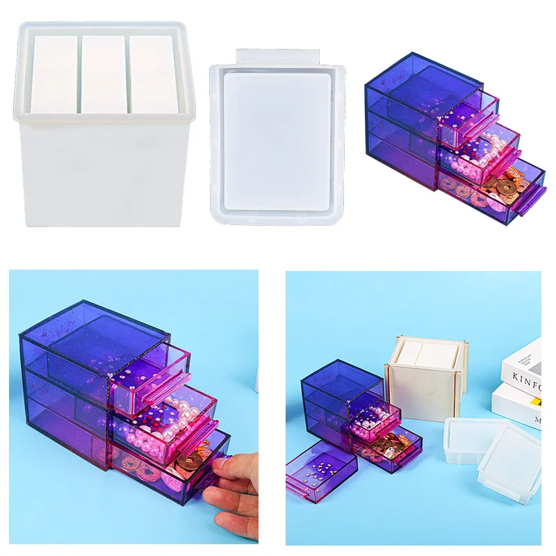 

Three layer drawer shaped silicone mold made of epoxy resin suitable for jewelry storage ornaments