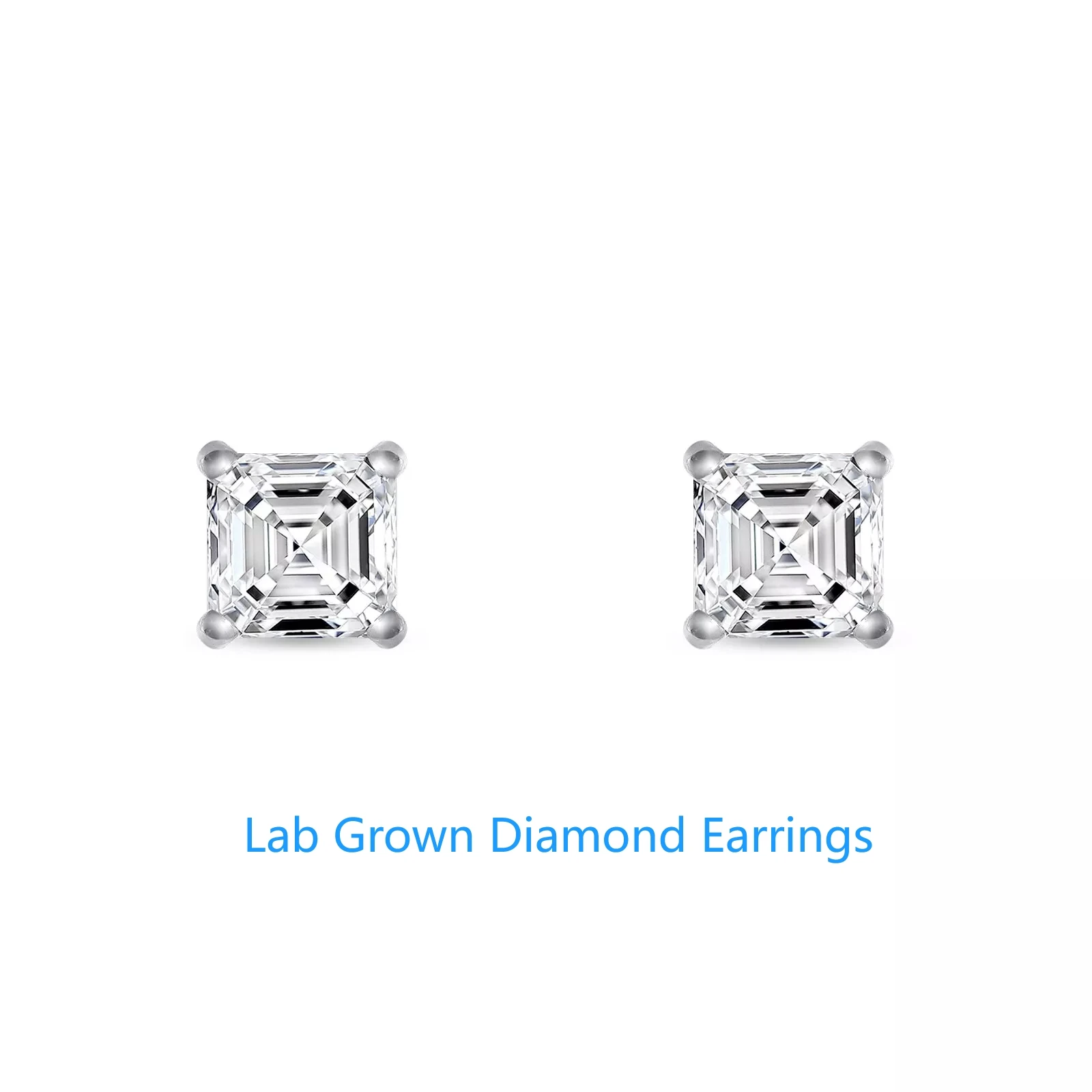 1ct Each Asscher Cut CVD HPHT Lab Grown Diamond Earrings Platinum 950 DEF VS-VVS Martini Push Earrings IGI Certificate