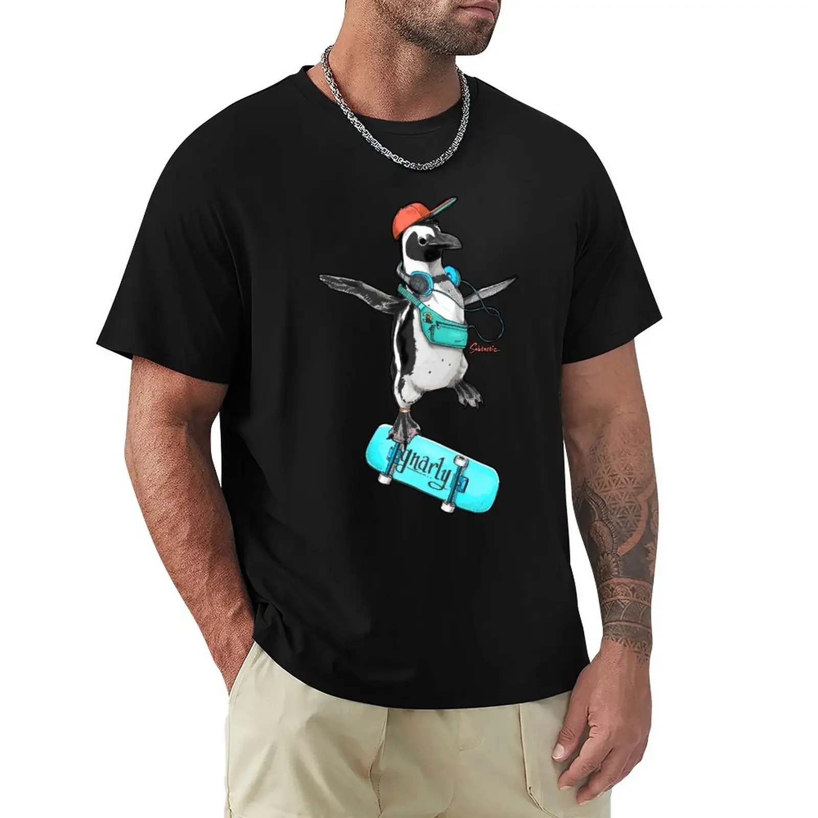 Gnarly Skater Penguin T-Shirt aesthetic clothes tees mens white t shirts