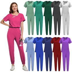 Nieuwe Scrubs Set Medische Uniformen Stretch Scrub Tops Met Zak Broek Verpleegkundige Uniform Arts Chirurgie Overalls Schoonheidssalon Werkkleding