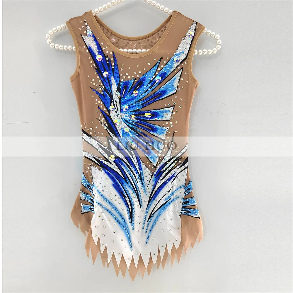 LIUHUO Rhythmic Gymnastics Leotard Customize Adult Women Girl Costume Performance Competition Dance Dress Sleeveless Blue Dance