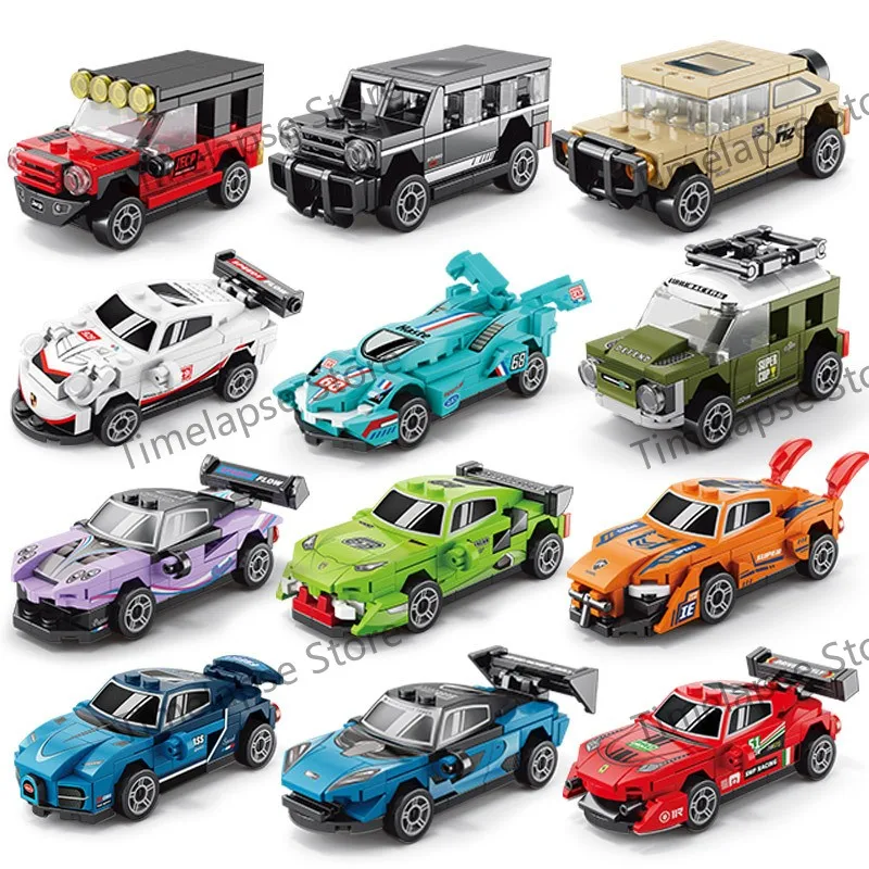 NEW DIY Four Grid Racers Racing Car Pull Back Speed Vehicle Building Blocks Kit Boys Bricks Movie Model  Toy City Ideas