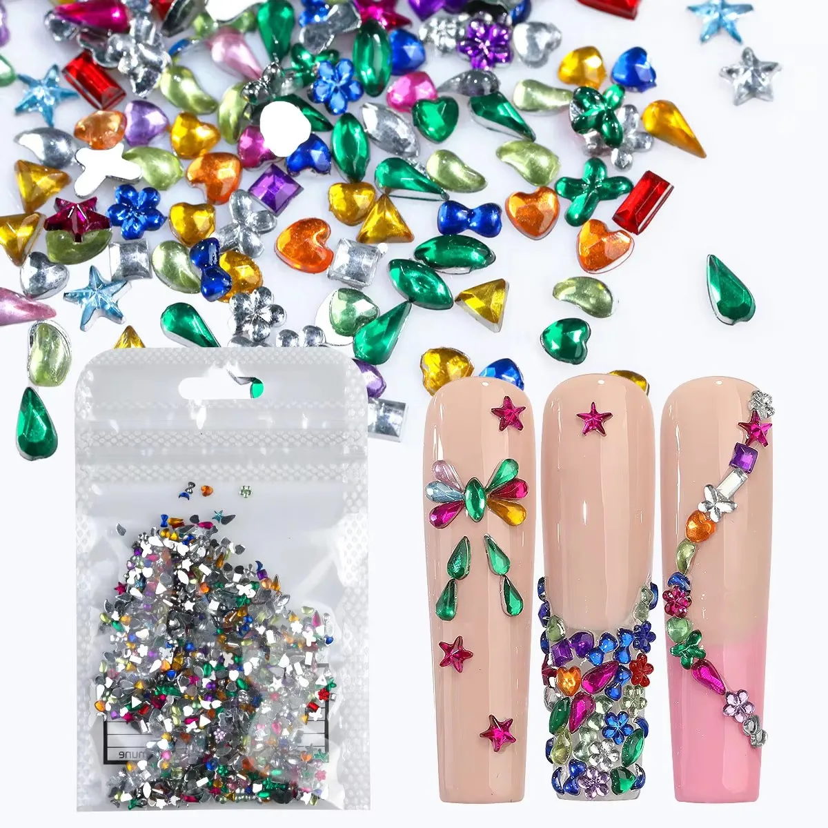 1000pcs Super Shiny Mini Resin Nail Art Flat Bottomed Diamond - Irregular Shape DIY Nail Charms Nail Gems Nail Supplies Accessor