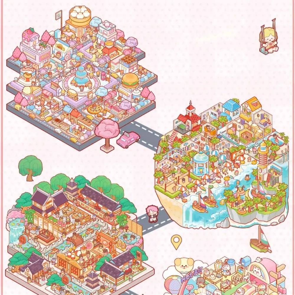 Kawaii PET Miniature Scene Collection Visual Stacking Cartoon Landscape Sticker Book DIY 3D Tent Sticker Decoration Kids