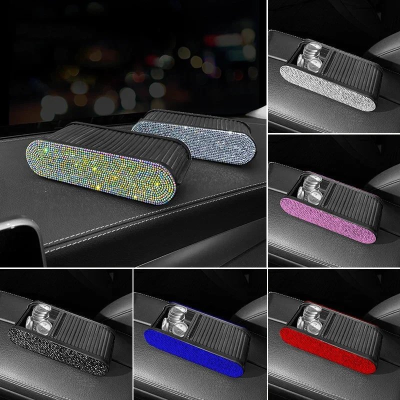 Rhinestone Crystal Car Push Pull Storage Garbage Box Dashboard Armrest Box Storage Box Organizer Debris Garbage Car Accessories