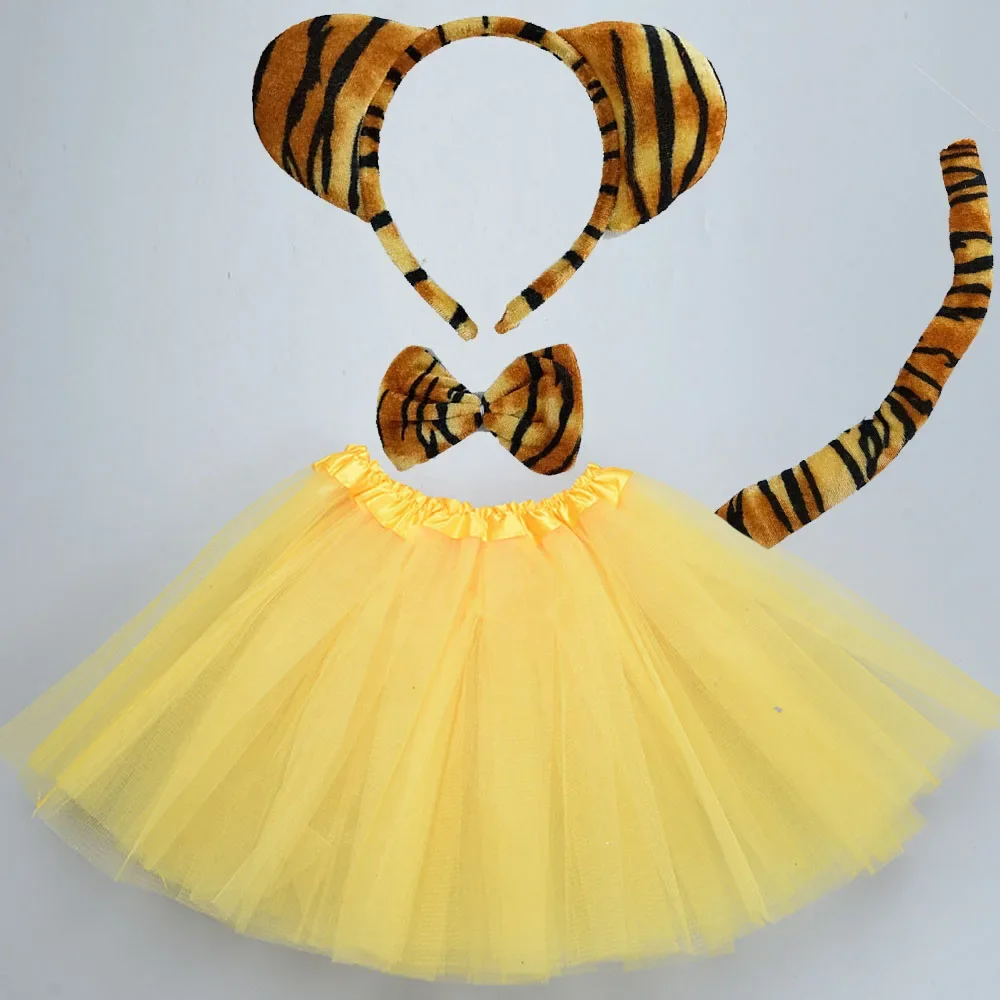 Ragazzo bambini ragazza animale tigre puntelli festa di compleanno fascia coda cravatta gonna copricapo Costume di Halloween Cosplay