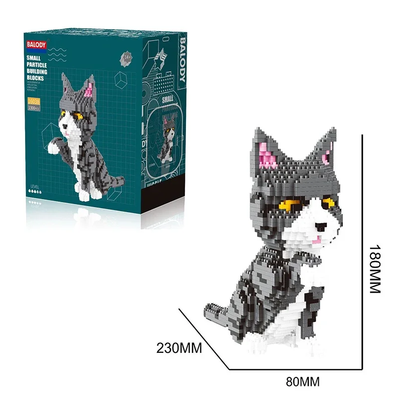 1300Pcs Cute Cartoon Pets Cat Mini Building Blocks Bricks Diamond Model Educational Toys Kids Girl Gifts