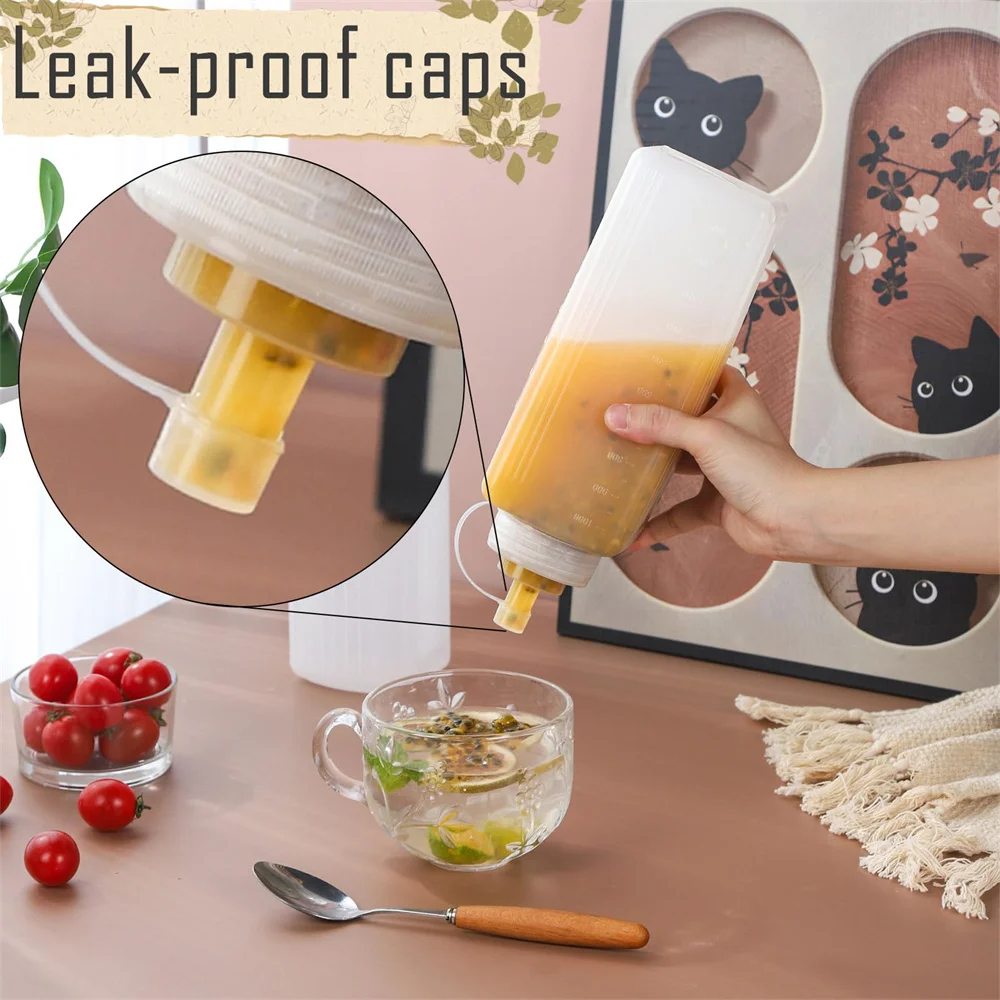 800/1000ml Plastic Squeeze Sauce Bottle Large Caliber Dressing Bottle Seasoning Bottle Kitchen Condiment Dispenser Gadgets