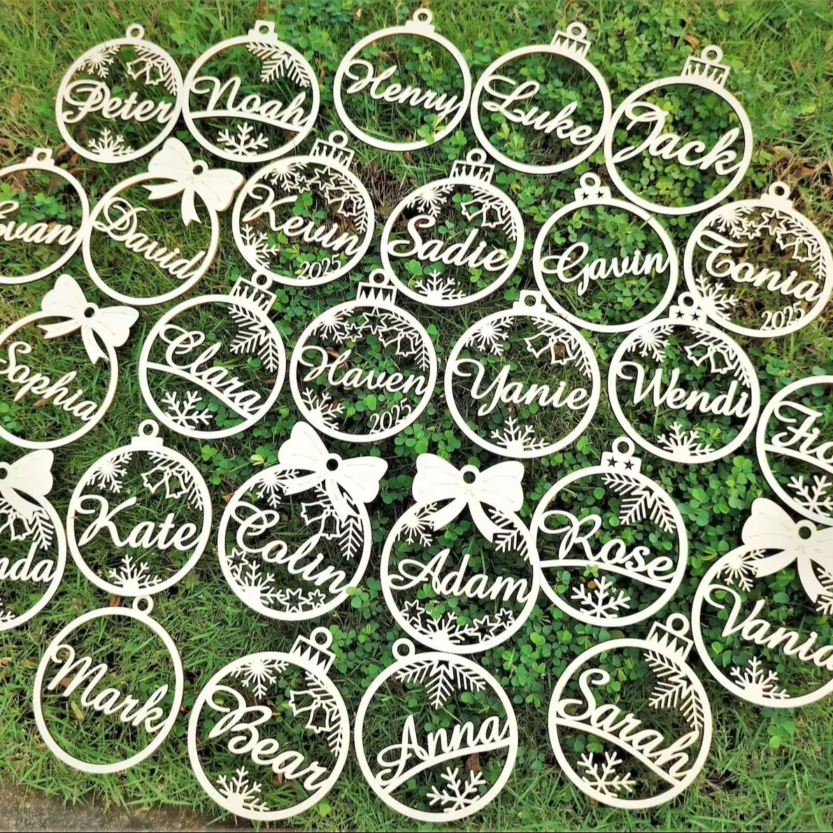 Personalized Christmas Ornaments With Name,Custom Wooden Christmas Tree Ornaments Noel,Xmas Decor,Christmas Gift Tag,Laser Cut N