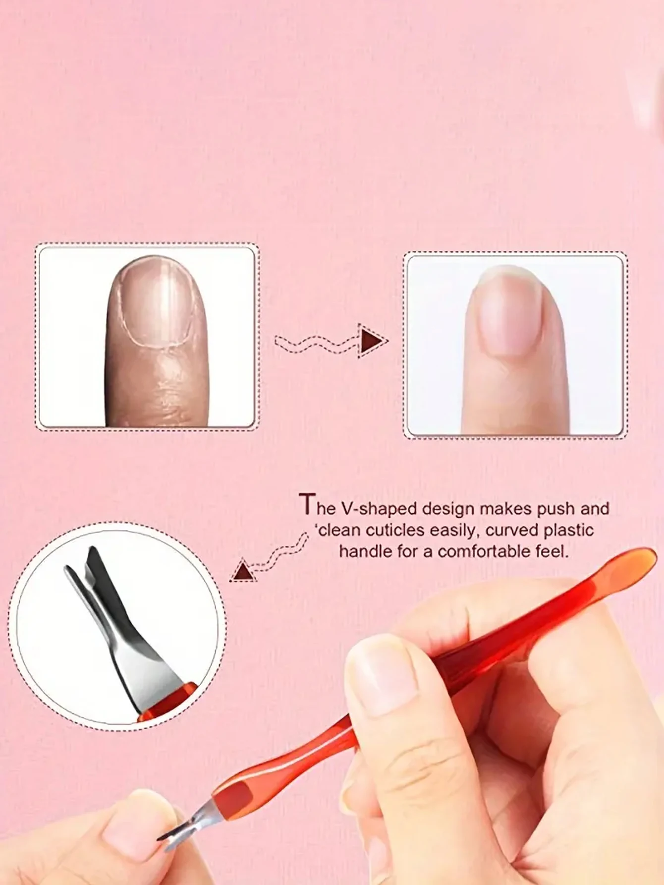 Dual-End Cuticle Pusher & Remover, Stainless Steel Dead Skin Trimmer for Manicure Pedicure