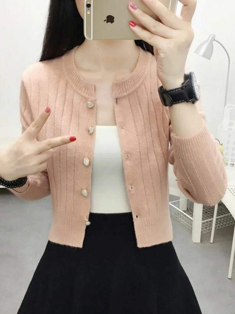 Women's Knitted ort Thin Sweater Jaet High Waist Base irt Faionable Spring Autumn Sweet Sle Pure Color Straight Cut