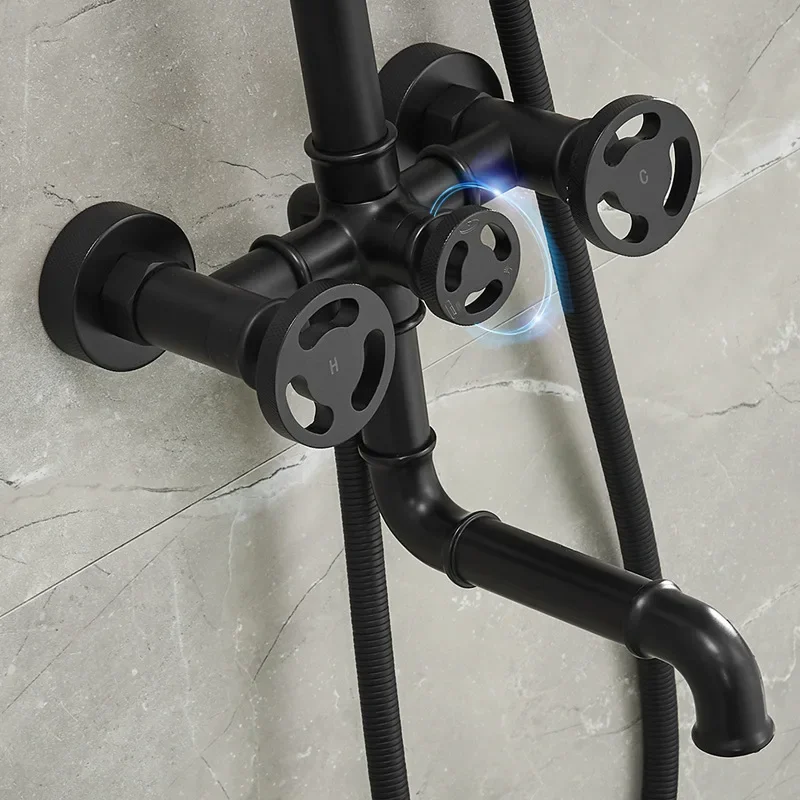 Industrial Style Wall Mounted Hot and Cold Shower System for Hotel Bathroom Set with Brass Mixed Valve Shower Set SF6007