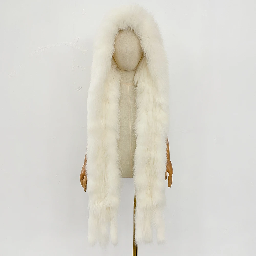 OFTBUY 100% 천연 여우털 모자 스카프 푹신한 가을 겨울 플랫 탑 모자 정품 털 모자 머플러 성인 아동 유니섹스 털 모자