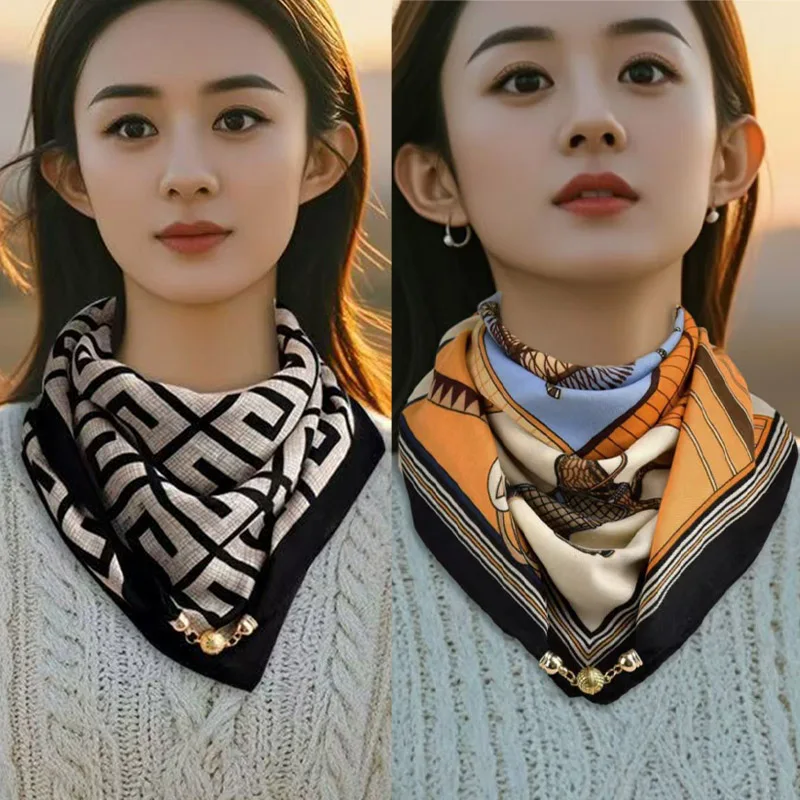 

2PCS Hot Magnetic Triangle Neck Protection Scarf For Women Autumn Winter 2025 Luxury Cotton Linen Scarf High-end Neck Scarf
