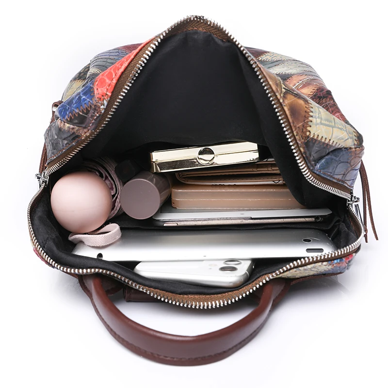 Fashion Patchwork Women Leather Backpacks 2023 NEW Large Capacity Travel School Bag Female Retro Shoulder Bag Bagpack mochila