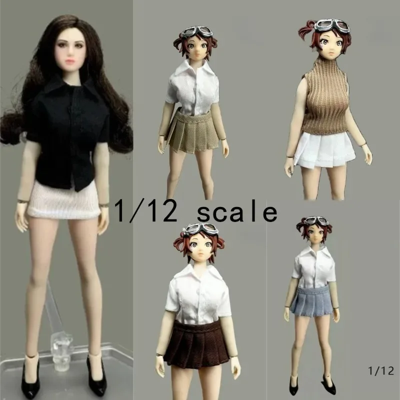 1/12 Scale High Waist JK Short Pleated Skirt Shirt School Uniform Clothes Model for 6