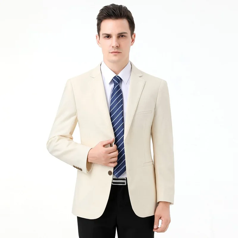 

3-A169 Spring and Autumn Suit Men's Rice White Thin Wool Single West Middle-aged Business Casual Loose Suit Top Dress Jacket