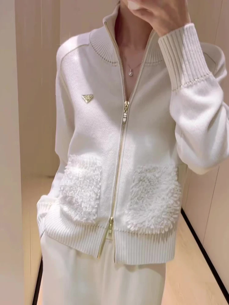 

Модный повседневный вязаный свитер-пальто для женщин: новая осенне-зимняя коллекция, теплая шерстяная верхняя одежда с воротником-стойкой