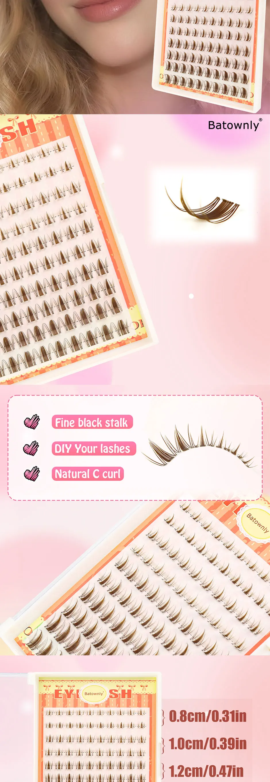 100 Cluster, Manga-Style Wimpern-Cluster, Anime-Stil, Braune Wimpern-Cluster, 8-16mm Gemischte Größen, Natürliche Wimpernverlängerungen, DIY Selbstklebende Wimpern, Geeignet für Arbeit, Pendeln, Dates, Partys, Vergrößern Sie Ihr Augenbild, Fotogen, Anfängerfreundliche künstliche Wimpern – Detail 2