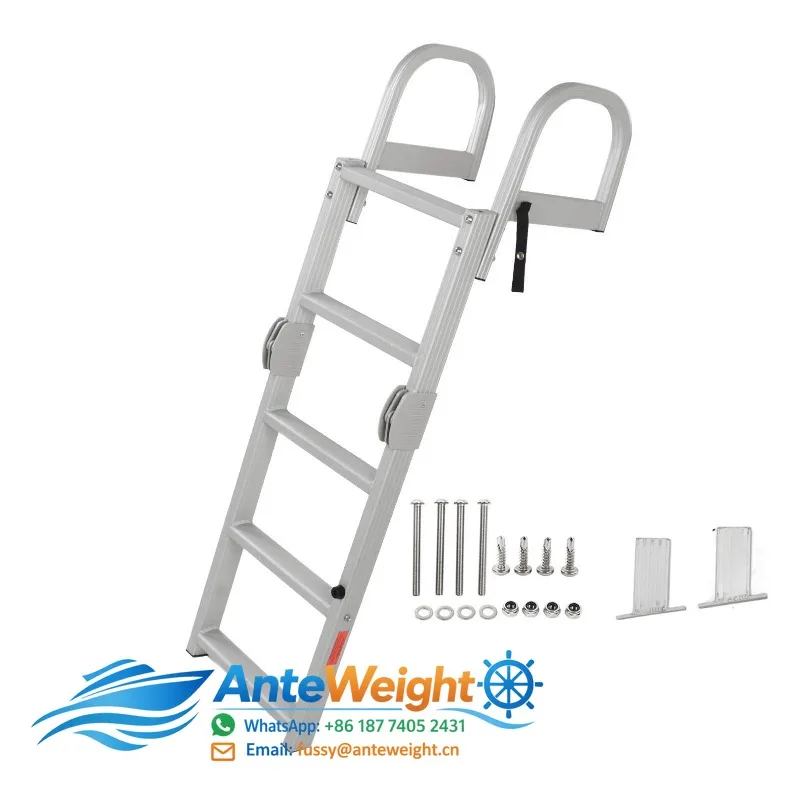 5 Step Boat Folding Ladder Aluminum 200KG Load Capacity Marine Pontoon Ladder for Ocean Yachts Ships Swimming Pools