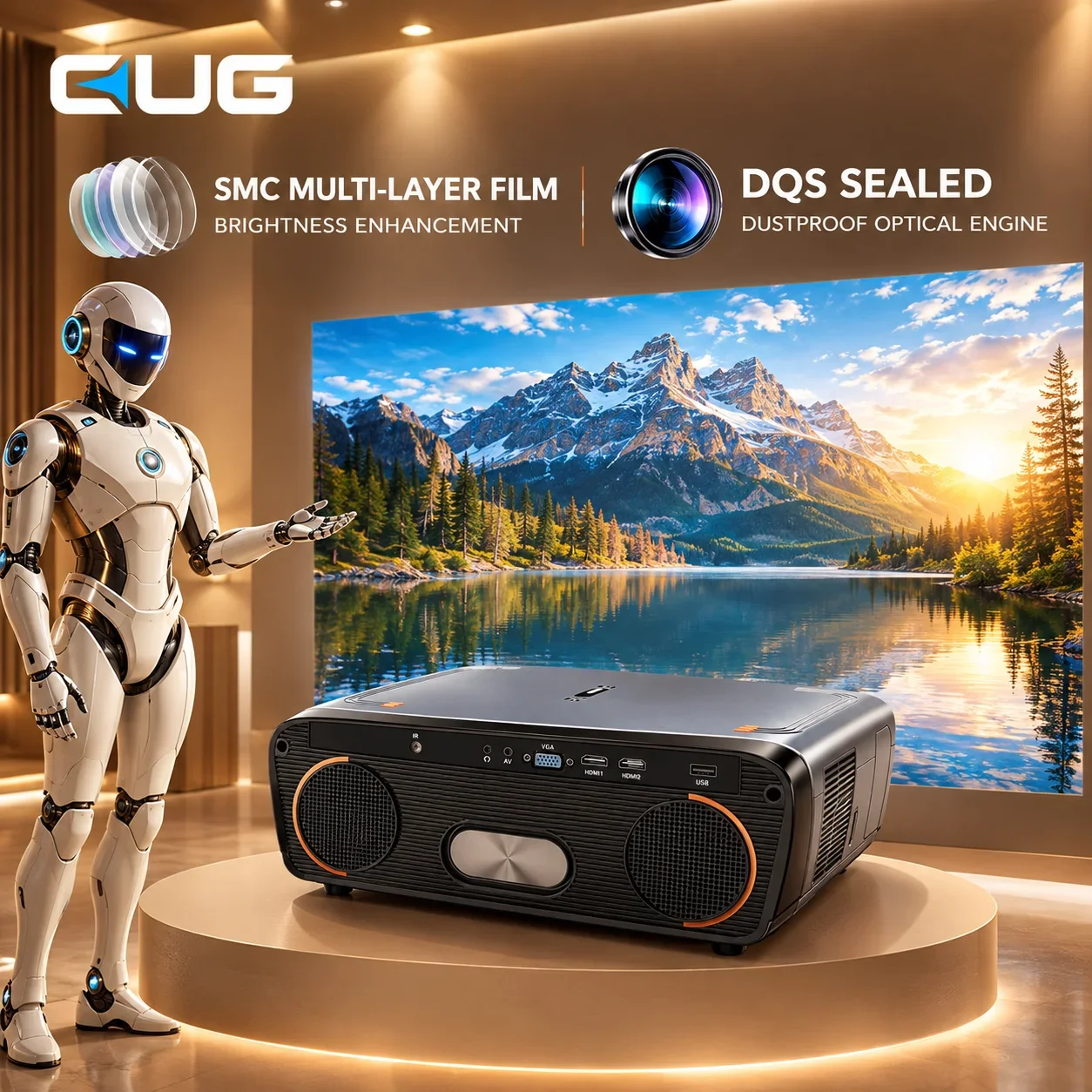 Supports 4K Engine Video Projector 4200 ANSI Android14 Google TV Daytime Movie WiFi6 TOF Auto Focus Dual Speaker Home Theater