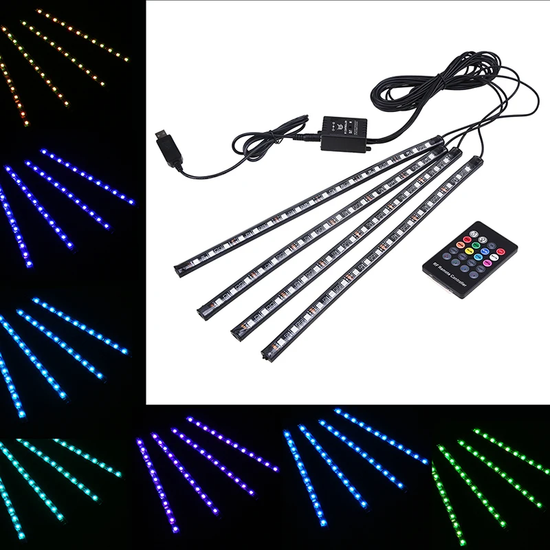 

Colorful Atmosphere Light 18 LED Strip Lights Car Interior Decoration Lamps Neon Lamp With 20 Keys Remote Control
