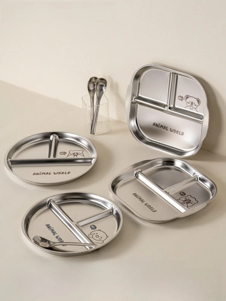 

Детская тарелка для еды из нержавеющей стали 304 с разделителями, тарелка для малышей, столовые приборы для детского сада, тарелка для диетического питания с пониженным содержанием жира