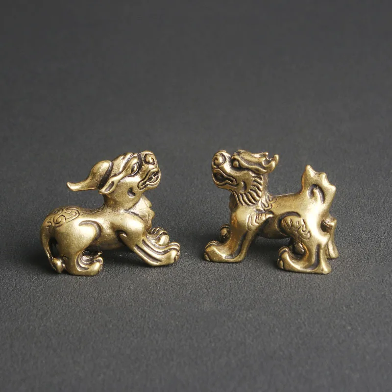 Brass Kirin tabletop ornaments Five Blessings Lingmen creative cultural and playful tea pet decorations handicrafts old age