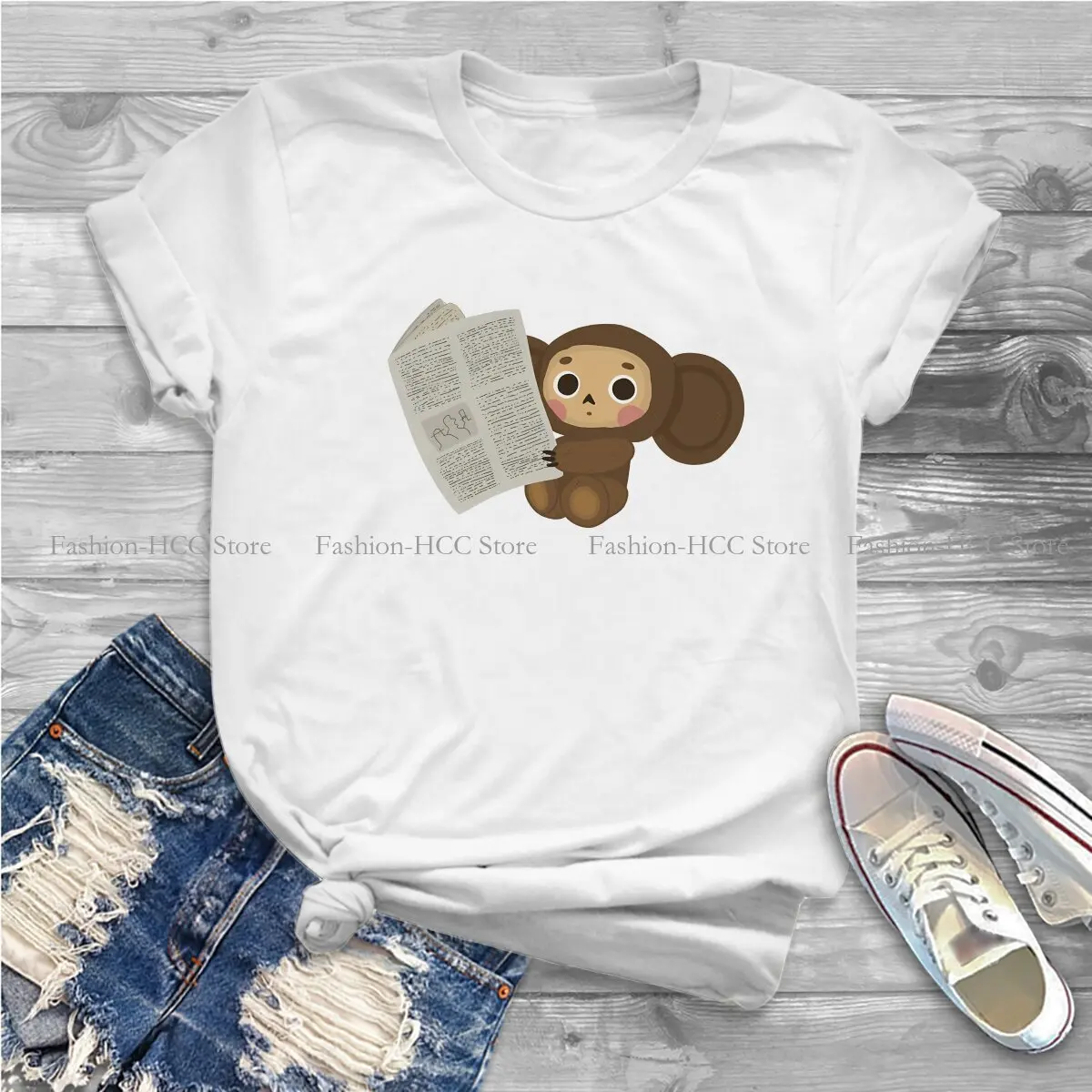 Paper Harajuku Polyester TShirt Cheburashka Che Burashka Gena Russian Cartoon Creative Streetwear Comfortable T Shirt Female Tee