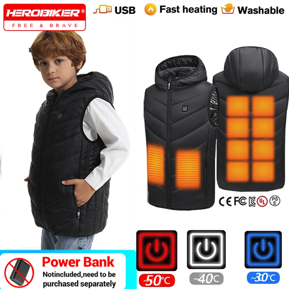 

Electric Heated Jackets Kid 10 Heating Zones Usb Heated Coat Thermal Winter Warm Jacket Children's Outdoor Skiing Warm Vest
