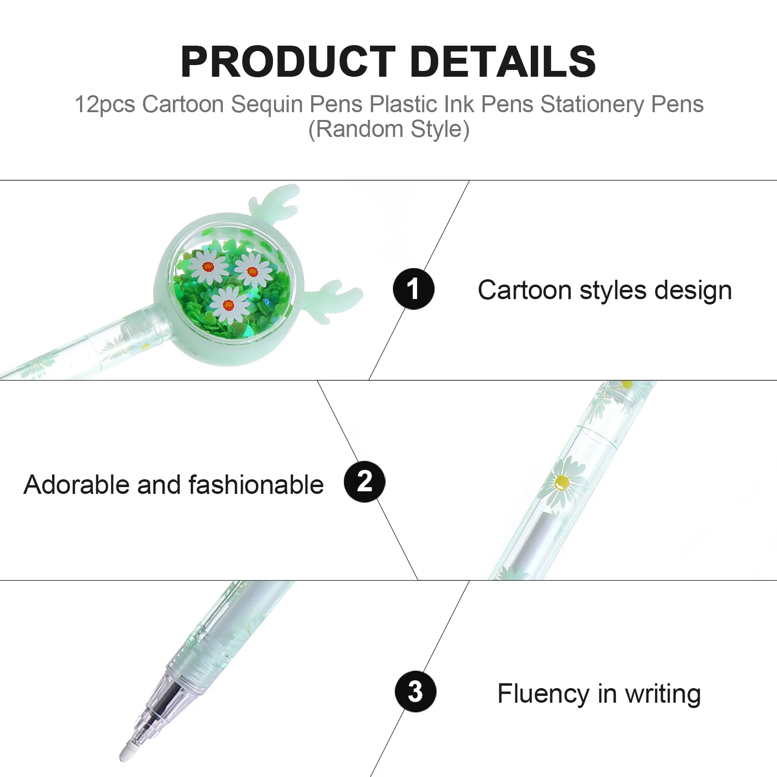 12 قطعة من أقلام حبر جاف لامعة بتصميم شخصية جميلة، مجموعة أدوات مكتبية مريحة للفتيات والأولاد والمكتب والمدرسة تستخدم الحبر البلاستيكي
